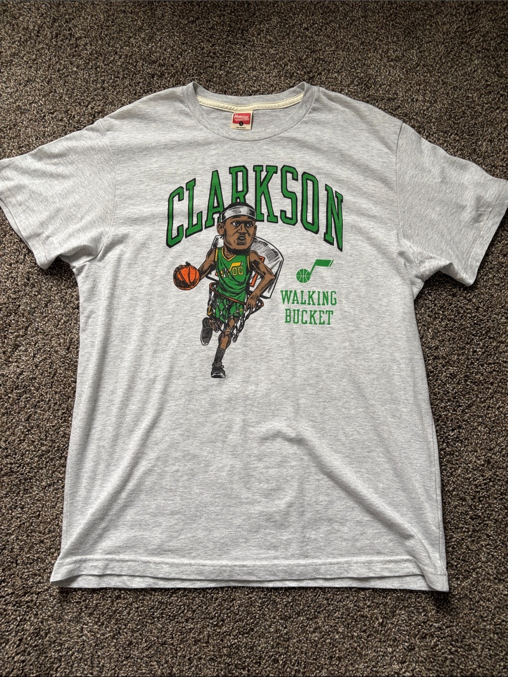 HOMAGE Light Gray Clarkson 'Walking Bucket' Graphic Tee with Green Accents
